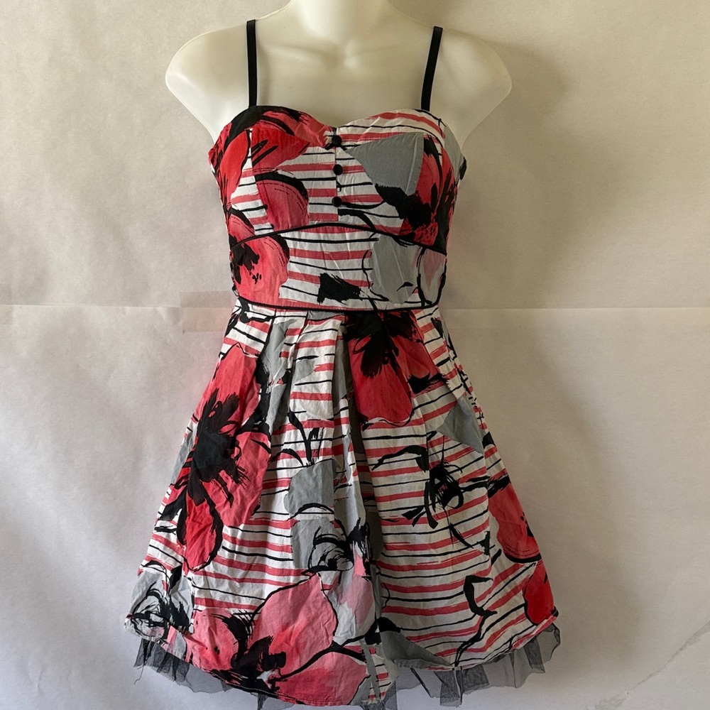 My Michelle Edgy Floral Stripe Mini Dress Sz 3 Sundress Tulle Y2K Punk Grunge